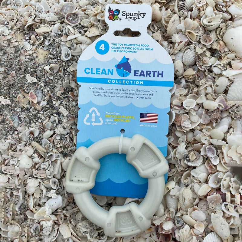 Spunky Pup Clean Earth Recycled Ring Dog Toy | Made from 100% Recycled Water Bottles | Eco-Friendly | Chicken Flavored | Dental Texture Promotes Clean Teeth and Gums | Dog Ring Toy Made in The USA - Image 2